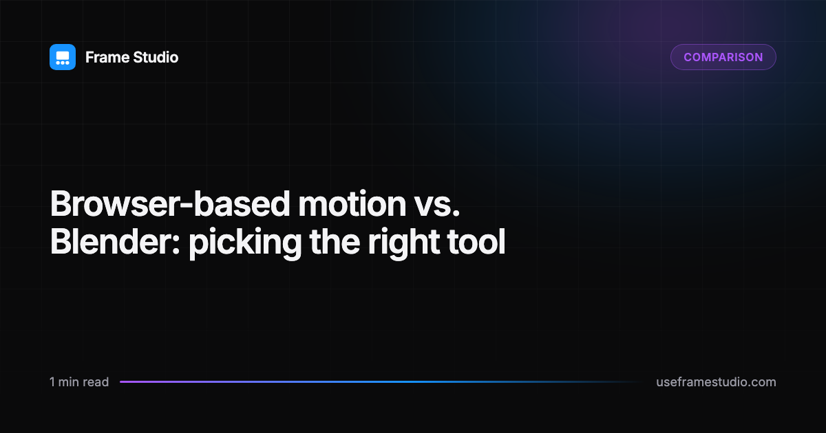 A browser-based motion tool compared against Blender for making a single product clip.