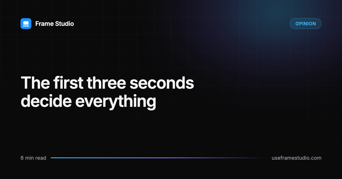 A product video timeline with the opening three seconds highlighted as the decisive moment for viewer retention.