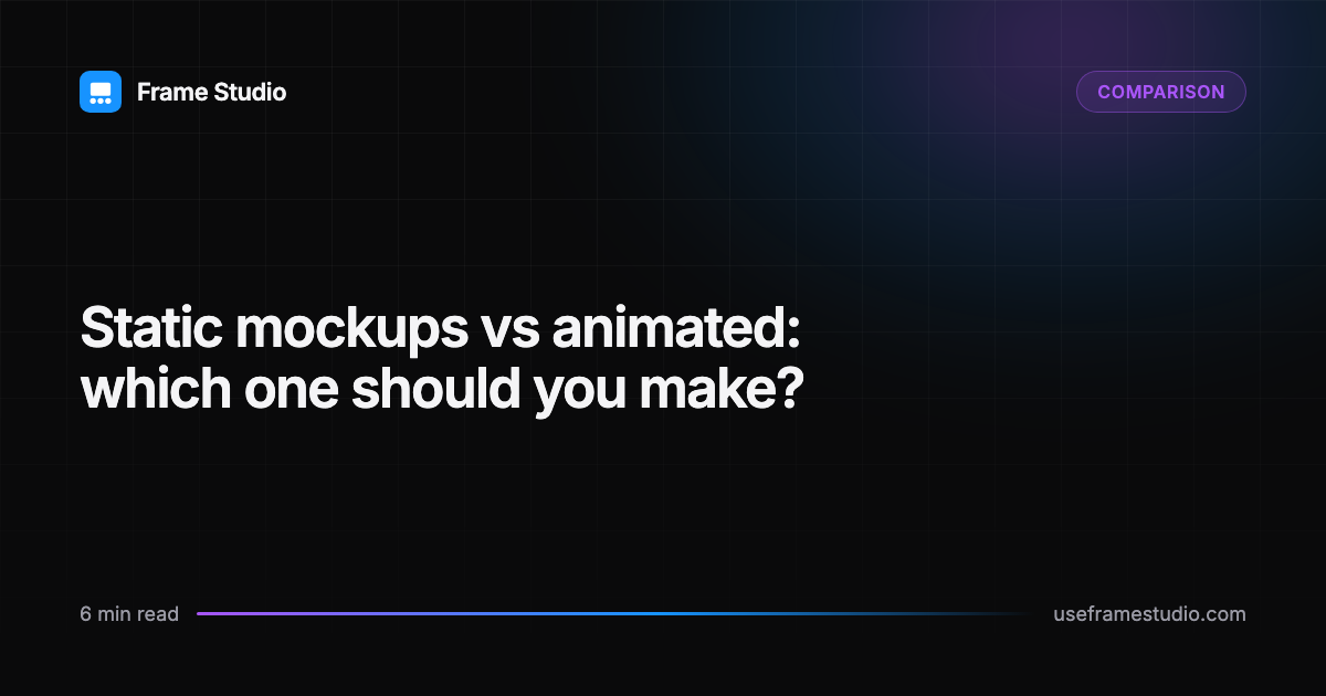 A static product mockup and an animated motion video shown side by side for comparison.