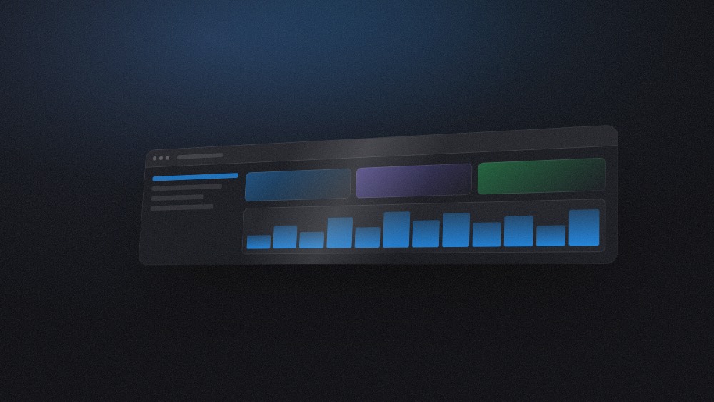 SaaS dashboard animated with Motion 06 · Orbit, lit by the Studio environment, framed 16:9.